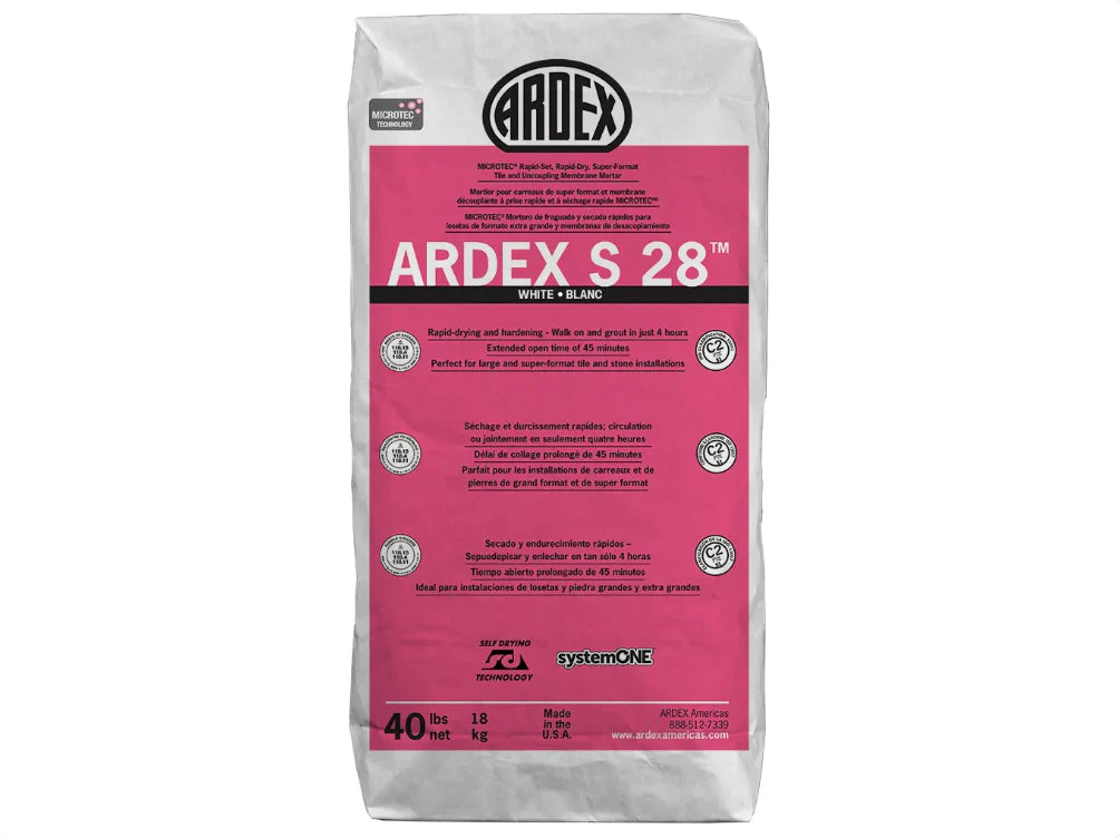 Ardex S 28 MICROTEC Rapid Set, Rapid Dry Super Format Tile and Uncoupling Membrane Tile and Stone Mortar, 40 Lbs Bag